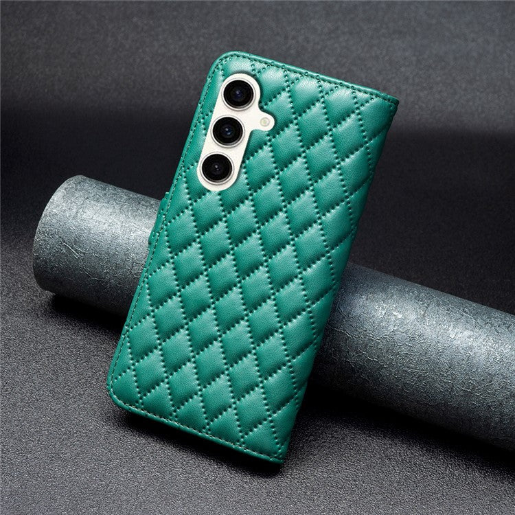 BINFEN COLOR BF Style-14 For Samsung Galaxy M35 5G Leather Phone Case Rhombus Grid Pattern - Green