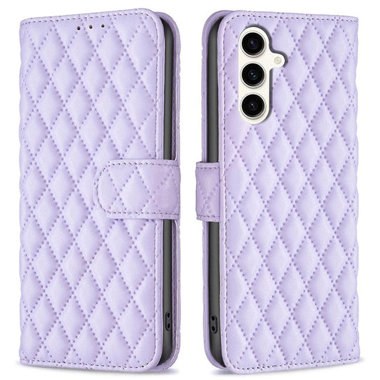 BINFEN COLOR BF Style-14 For Samsung Galaxy M35 5G Leather Phone Case Rhombus Grid Pattern - Purple