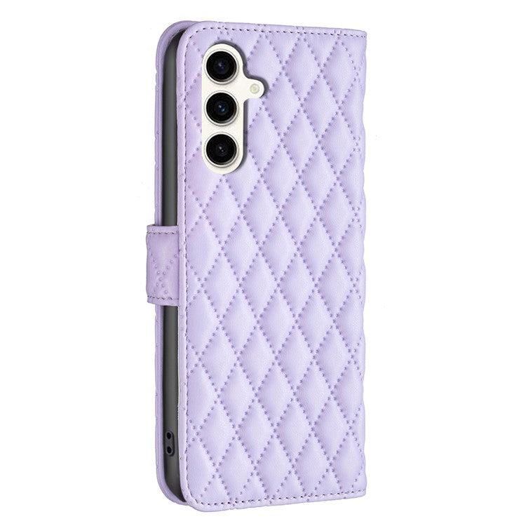 BINFEN COLOR BF Style-14 For Samsung Galaxy M35 5G Leather Phone Case Rhombus Grid Pattern - Purple