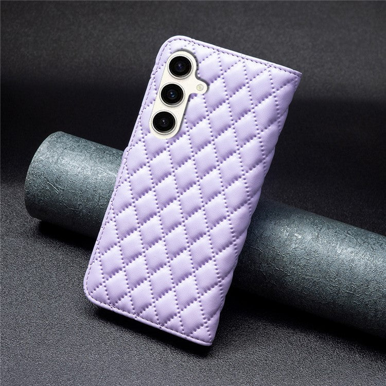 BINFEN COLOR BF Style-14 For Samsung Galaxy M35 5G Leather Phone Case Rhombus Grid Pattern - Purple
