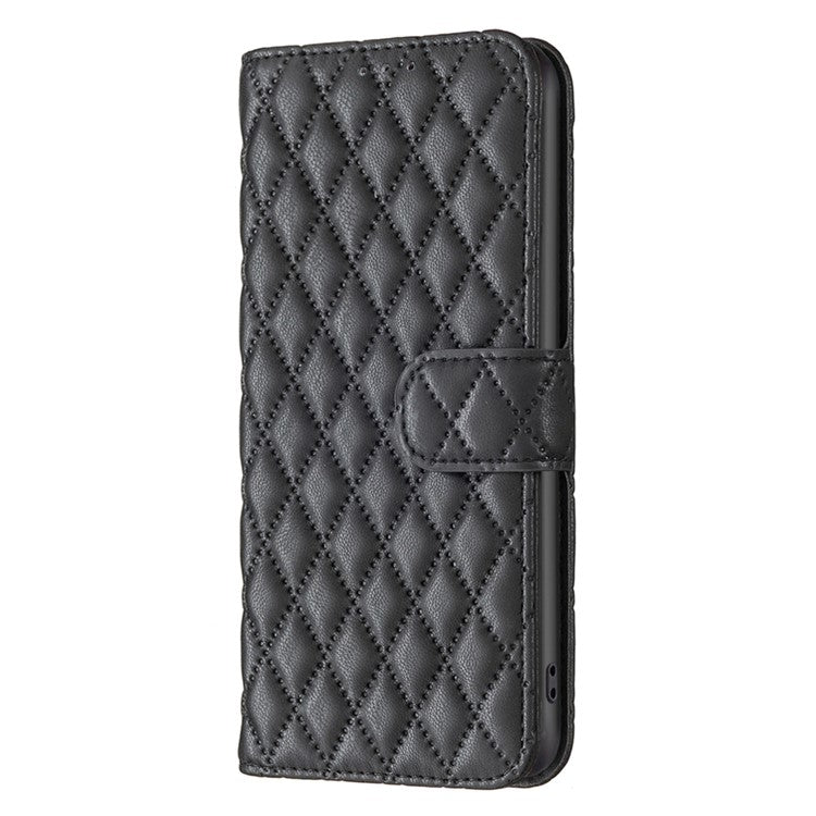 BINFEN COLOR BF Style-14 For Samsung Galaxy M35 5G Leather Phone Case Rhombus Grid Pattern - Black