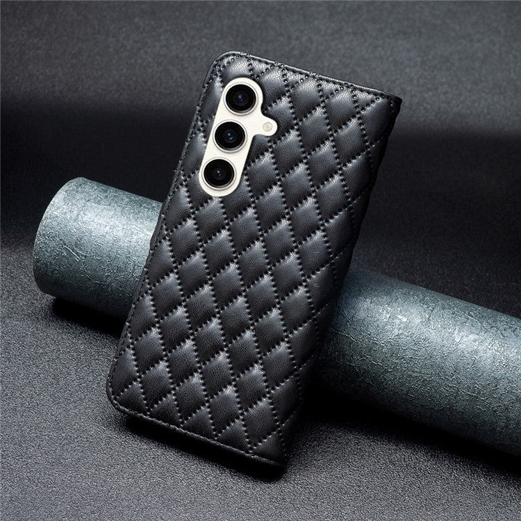 BINFEN COLOR BF Style-14 For Samsung Galaxy M35 5G Leather Phone Case Rhombus Grid Pattern - Black