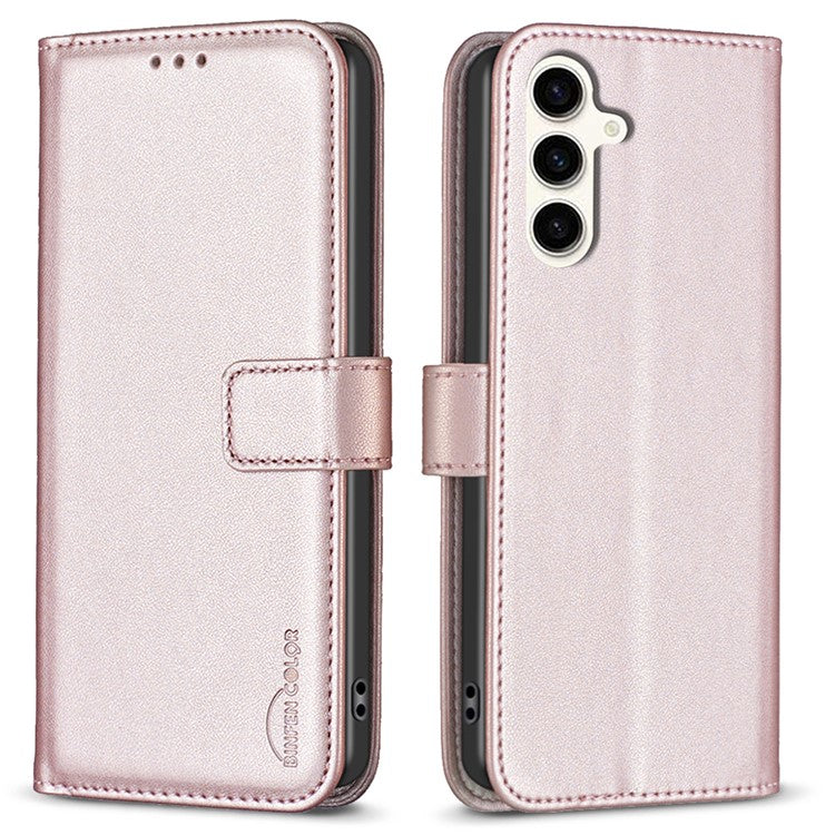 BINFEN COLOR BF17 For Samsung Galaxy M35 5G Case Leather Protective Phone Cover - Rose Gold