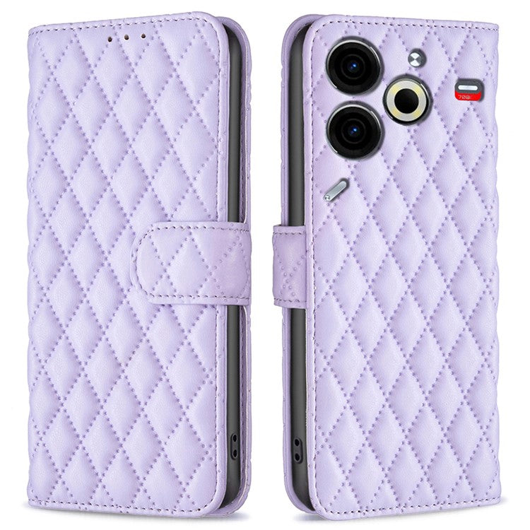 BINFEN COLOR BF Style-14 For TECNO Pova 6 Neo Case Rhombus PU Leather Wallet Cover - Purple