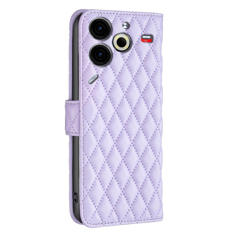 BINFEN COLOR BF Style-14 For TECNO Pova 6 Neo Case Rhombus PU Leather Wallet Cover - Purple
