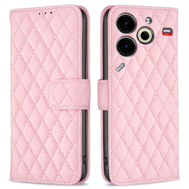 BINFEN COLOR BF Style-14 For TECNO Pova 6 Neo Case Rhombus PU Leather Wallet Cover - Pink