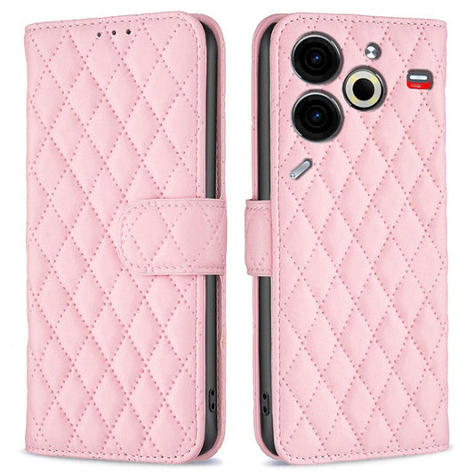BINFEN COLOR BF Style-14 For TECNO Pova 6 Neo Case Rhombus PU Leather Wallet Cover - Pink