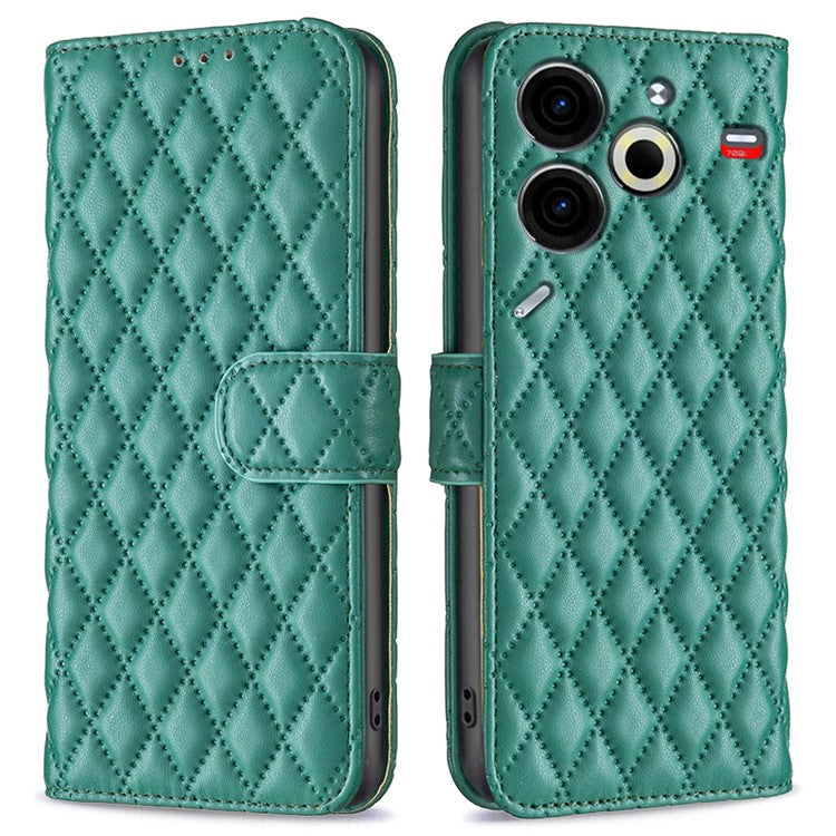 BINFEN COLOR BF Style-14 For TECNO Pova 6 Neo Case Rhombus PU Leather Wallet Cover - Green