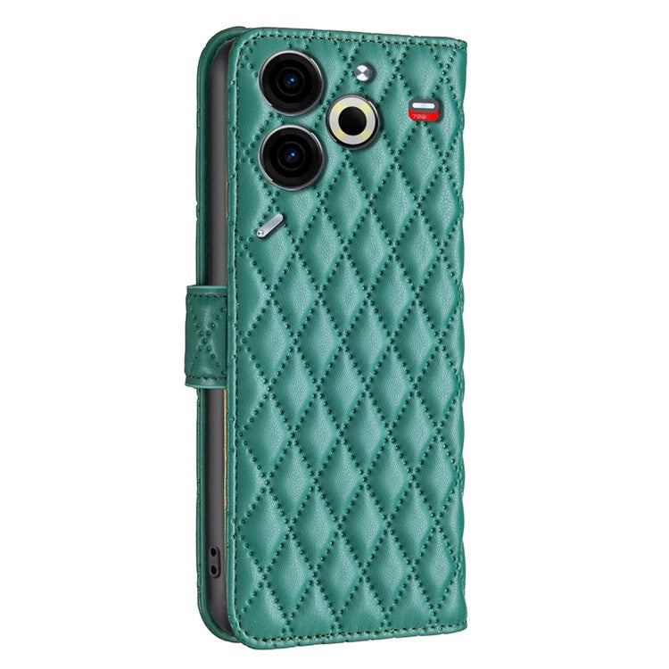 BINFEN COLOR BF Style-14 For TECNO Pova 6 Neo Case Rhombus PU Leather Wallet Cover - Green