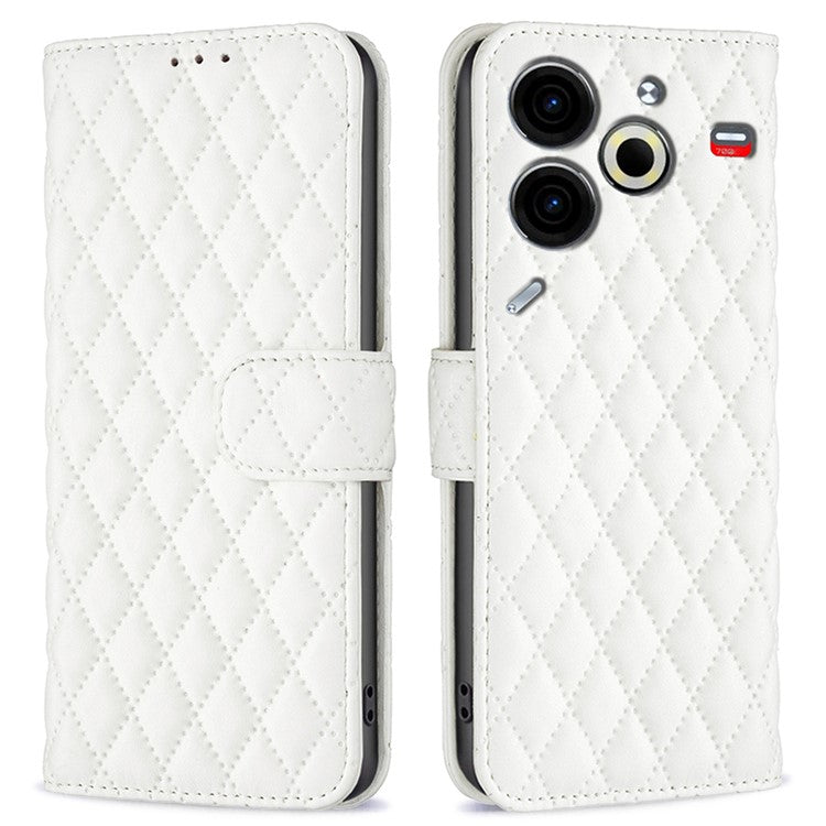 BINFEN COLOR BF Style-14 For TECNO Pova 6 Neo Case Rhombus PU Leather Wallet Cover - White