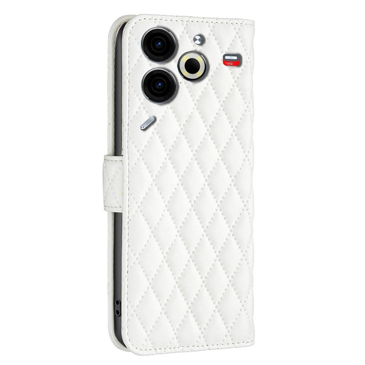 BINFEN COLOR BF Style-14 For TECNO Pova 6 Neo Case Rhombus PU Leather Wallet Cover - White