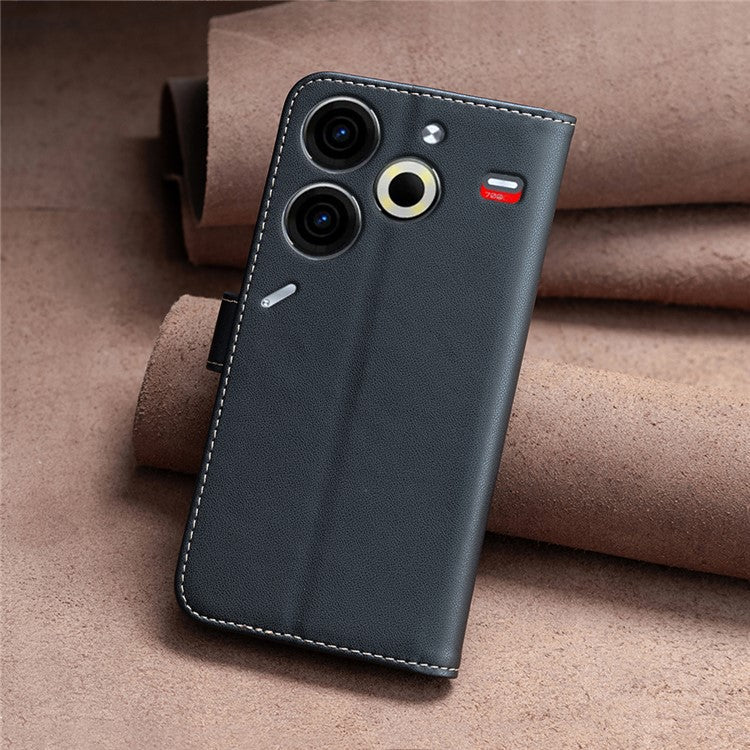 BINFEN COLOR BF17 For TECNO Pova 6 Neo Case PU Leather Phone Cover Stand View - Black