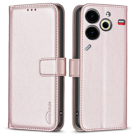 BINFEN COLOR BF17 For TECNO Pova 6 Neo Case PU Leather Phone Cover Stand View - Rose Gold