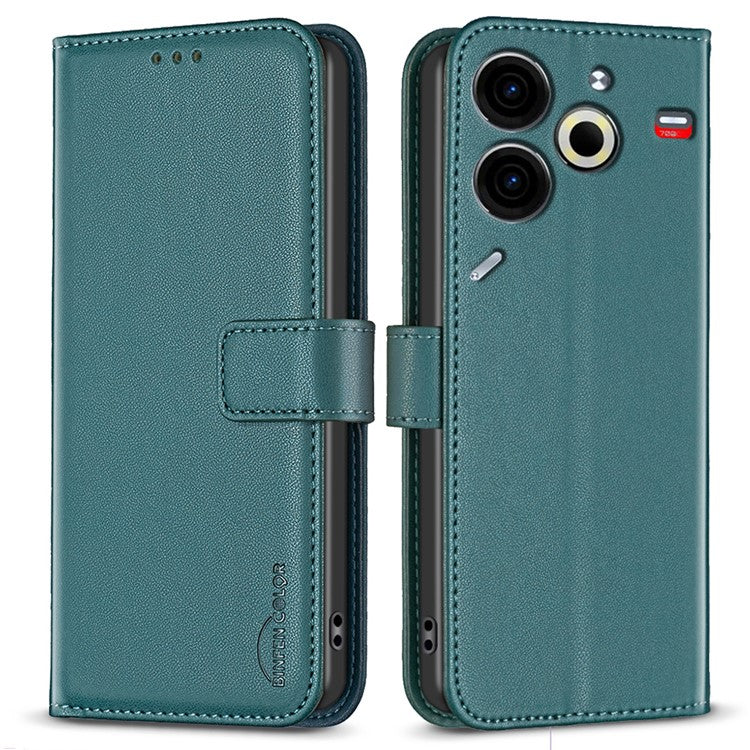 BINFEN COLOR BF17 For TECNO Pova 6 Neo Case PU Leather Phone Cover Stand View - Green