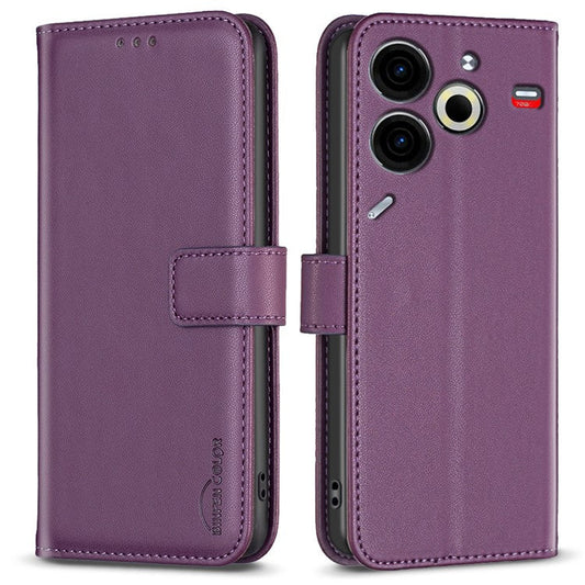 BINFEN COLOR BF17 For TECNO Pova 6 Neo Case PU Leather Phone Cover Stand View - Dark Purple