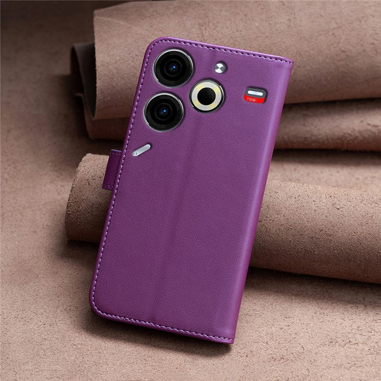 BINFEN COLOR BF17 For TECNO Pova 6 Neo Case PU Leather Phone Cover Stand View - Dark Purple