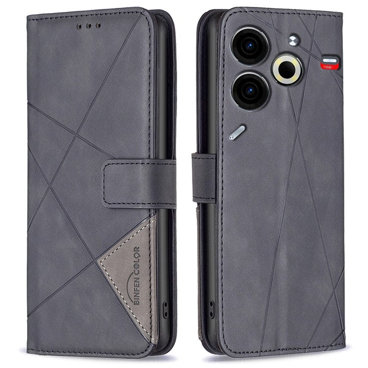 BINFEN COLOR BF05 For TECNO Pova 6 Neo Case Geometric Line Leather Phone Cover - Black