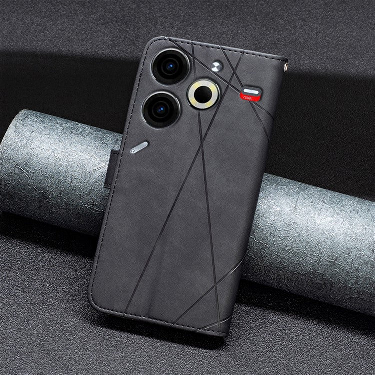 BINFEN COLOR BF05 For TECNO Pova 6 Neo Case Geometric Line Leather Phone Cover - Black
