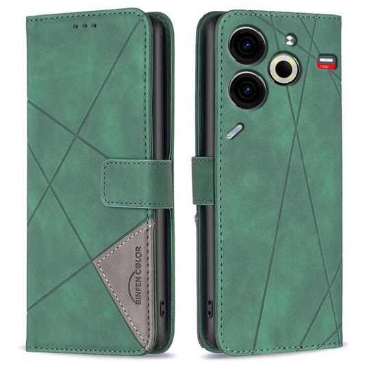 BINFEN COLOR BF05 For TECNO Pova 6 Neo Case Geometric Line Leather Phone Cover - Green