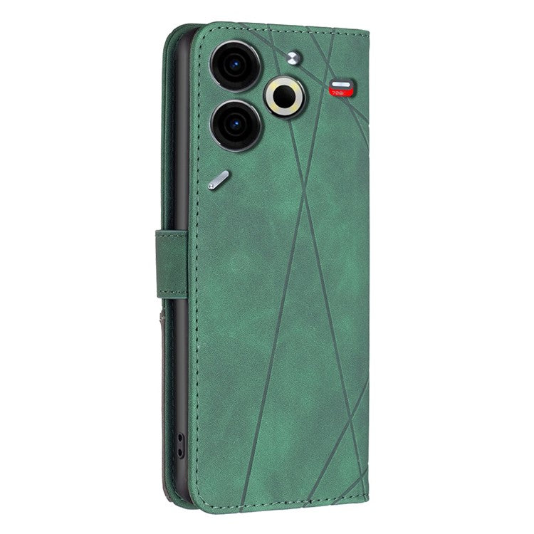 BINFEN COLOR BF05 For TECNO Pova 6 Neo Case Geometric Line Leather Phone Cover - Green