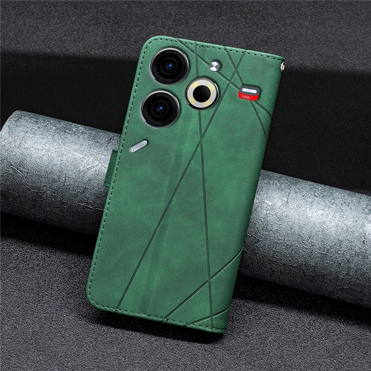 BINFEN COLOR BF05 For TECNO Pova 6 Neo Case Geometric Line Leather Phone Cover - Green