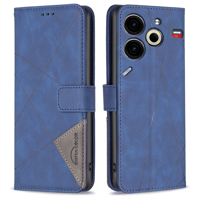 BINFEN COLOR BF05 For TECNO Pova 6 Neo Case Geometric Line Leather Phone Cover - Blue