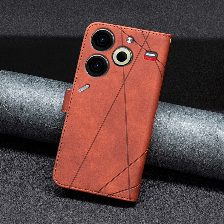 BINFEN COLOR BF05 For TECNO Pova 6 Neo Case Geometric Line Leather Phone Cover - Brown