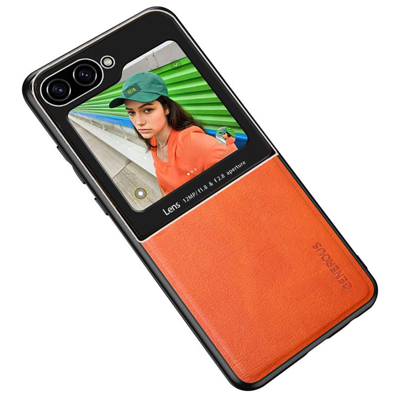 For Samsung Galaxy Z Flip6 5G Case Leather Back Cover with Rear Small Screen Protector - Orange