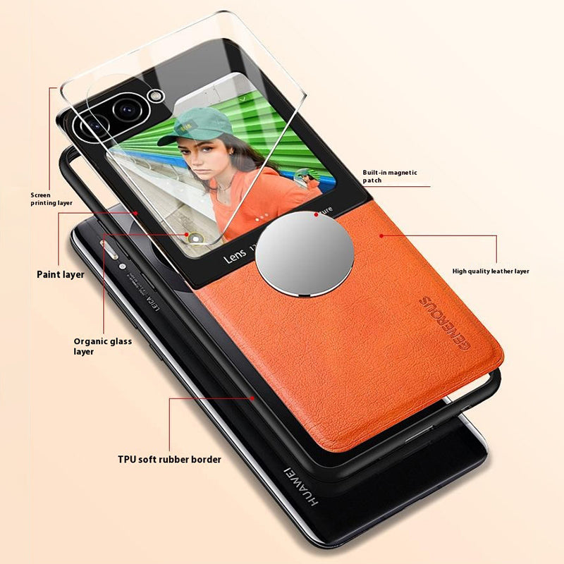 For Samsung Galaxy Z Flip6 5G Case Leather Back Cover with Rear Small Screen Protector - Orange
