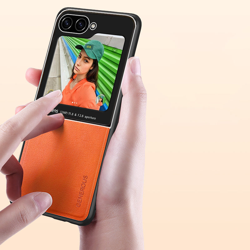 For Samsung Galaxy Z Flip6 5G Case Leather Back Cover with Rear Small Screen Protector - Orange