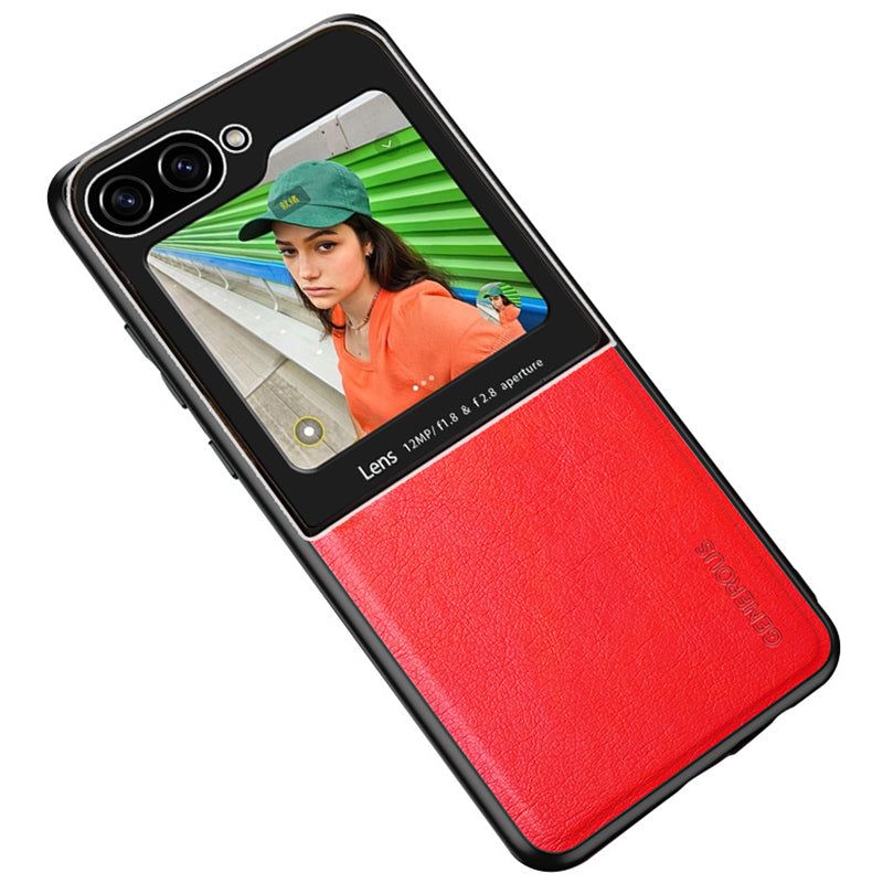 For Samsung Galaxy Z Flip6 5G Case Leather Back Cover with Rear Small Screen Protector - Red