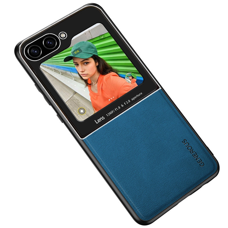 For Samsung Galaxy Z Flip6 5G Case Leather Back Cover with Rear Small Screen Protector - Blue