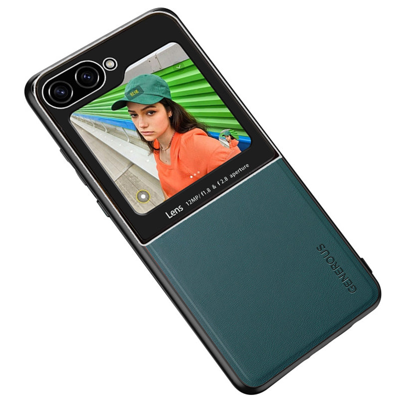 For Samsung Galaxy Z Flip6 5G Case Leather Back Cover with Rear Small Screen Protector - Green