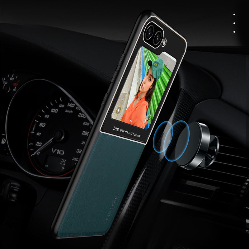 For Samsung Galaxy Z Flip6 5G Case Leather Back Cover with Rear Small Screen Protector - Green