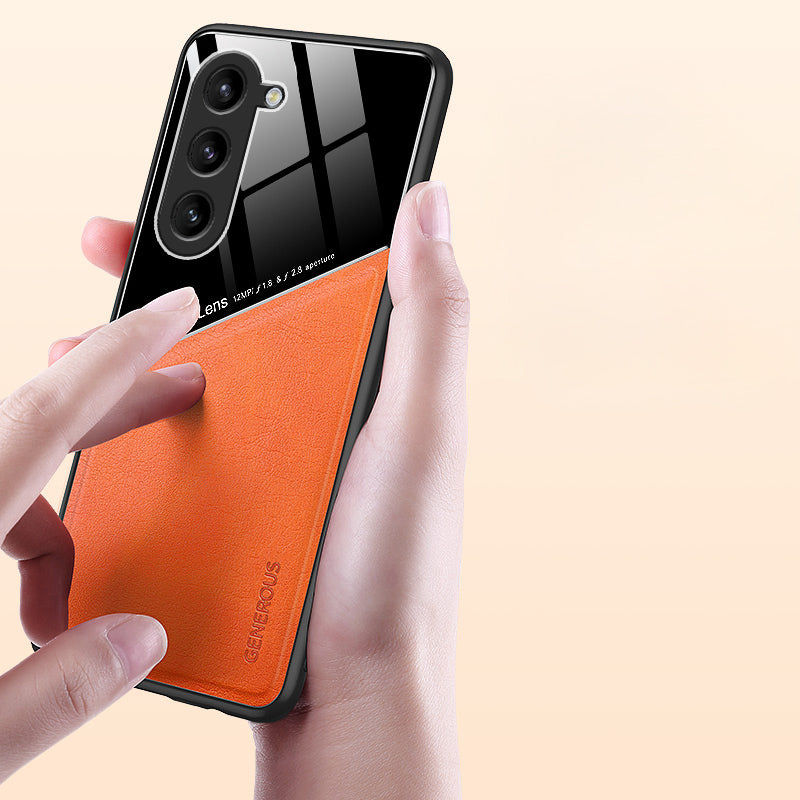 For Samsung Galaxy Z Fold6 5G Case Leather Coated PC+TPU Protective Shockproof Cover - Orange