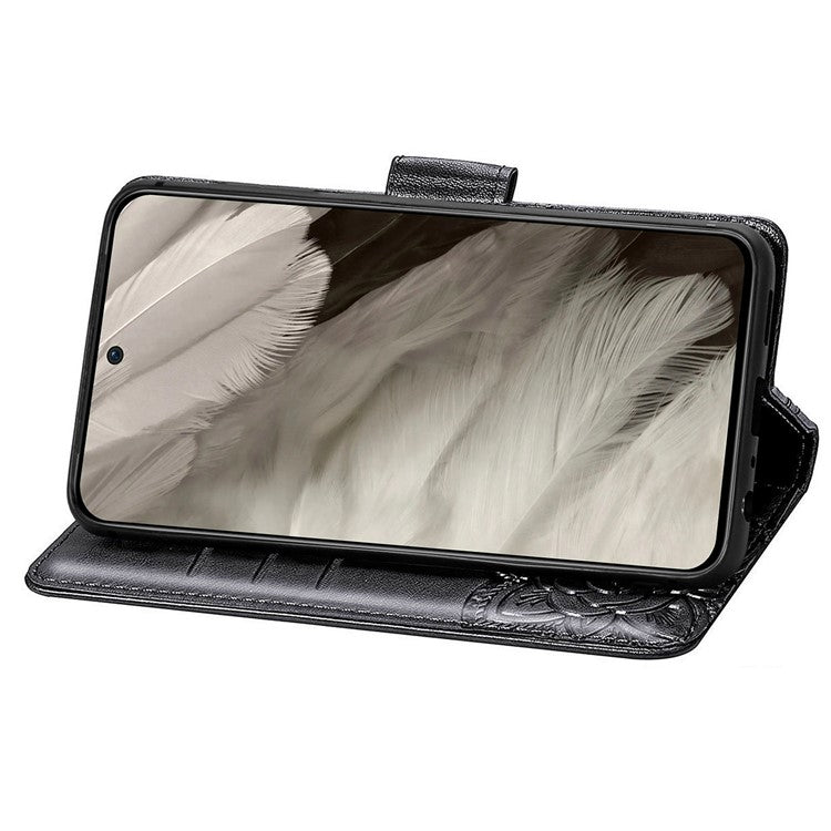 For Google Pixel 8 Case Butterfly Flower Leather Phone Cover 3D Rhinestone Decor - Black