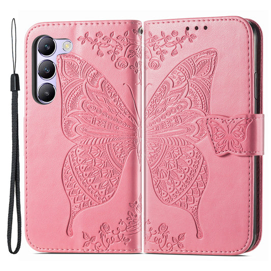 For vivo V40 SE 5G Case Butterfly Imprinted Leather Flip Protective Phone Cover - Pink