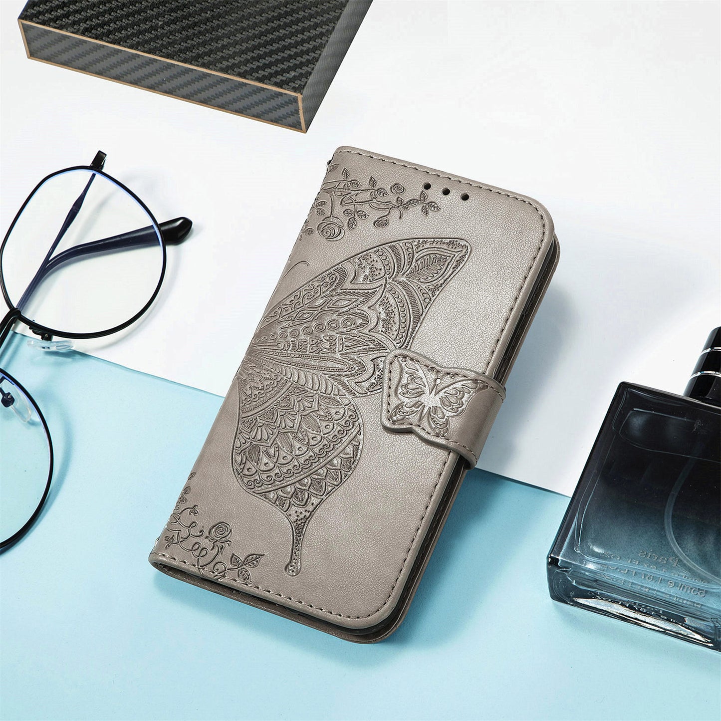 For vivo V40 SE 5G Case Butterfly Imprinted Leather Flip Protective Phone Cover - Grey