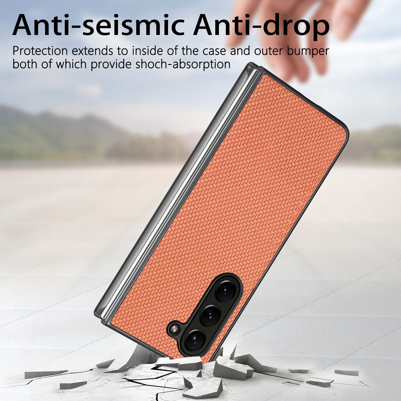 For Samsung Galaxy Z Fold6 5G Case Carbon Fiber Texture Leather Back Cover Anti-Slip - Brown
