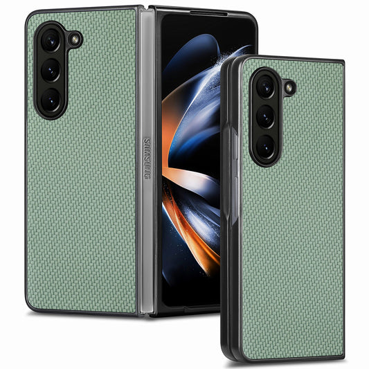For Samsung Galaxy Z Fold6 5G Case Carbon Fiber Texture Leather Back Cover Anti-Slip - Green