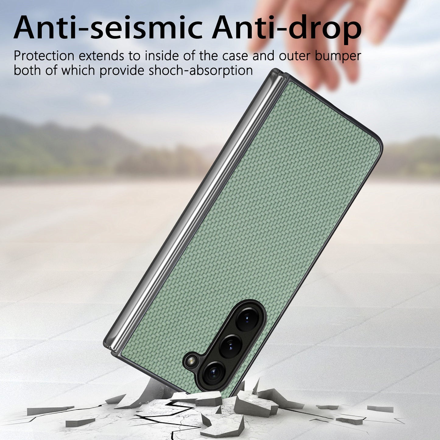 For Samsung Galaxy Z Fold6 5G Case Carbon Fiber Texture Leather Back Cover Anti-Slip - Green