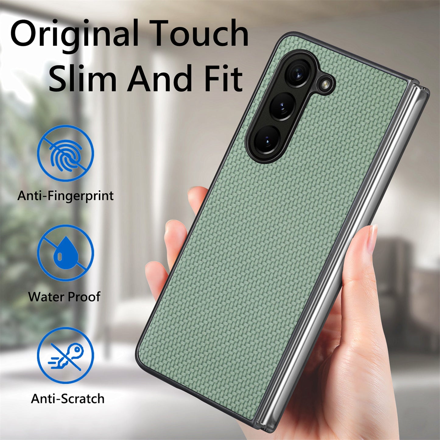 For Samsung Galaxy Z Fold6 5G Case Carbon Fiber Texture Leather Back Cover Anti-Slip - Green