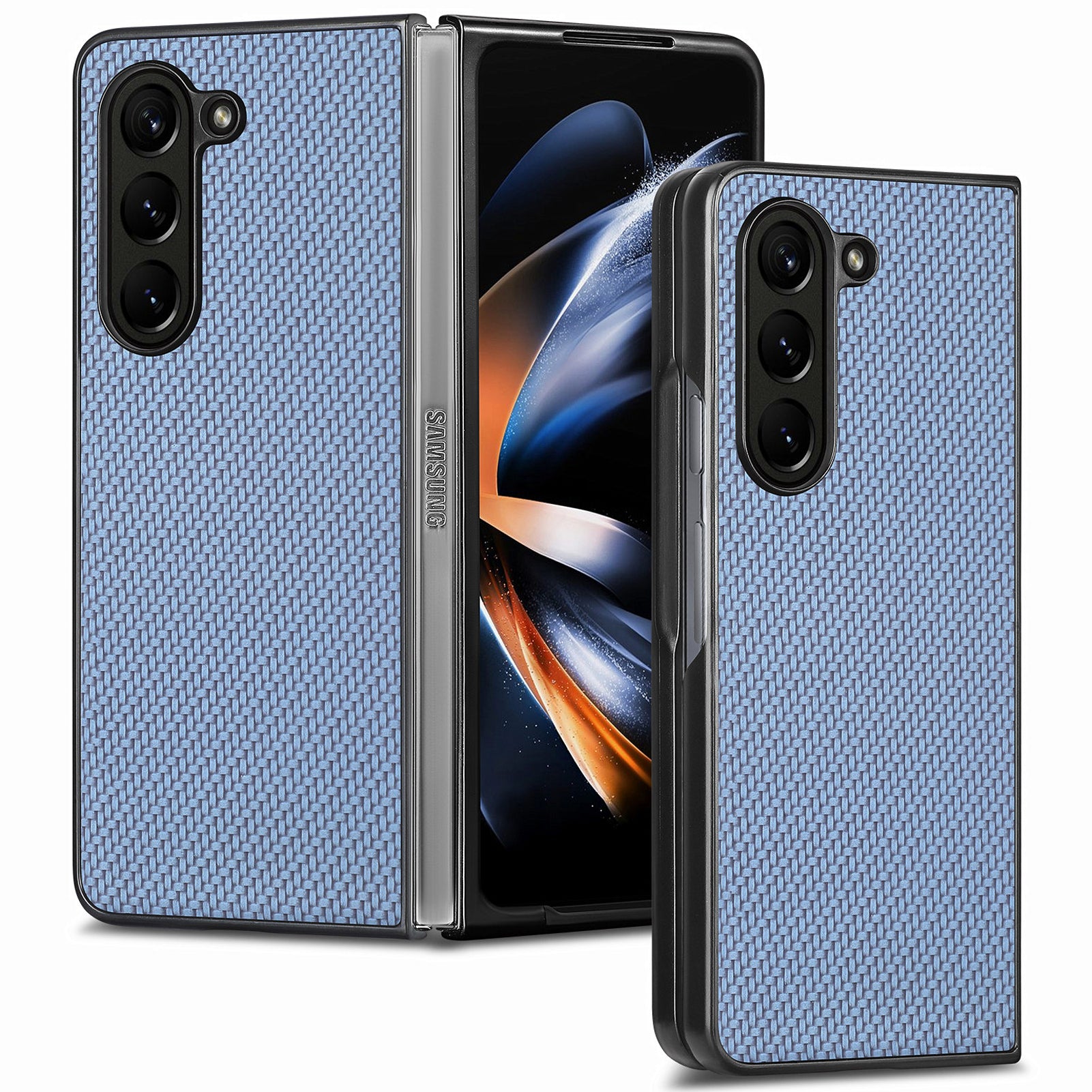 For Samsung Galaxy Z Fold6 5G Case Carbon Fiber Texture Leather Back Cover Anti-Slip - Blue