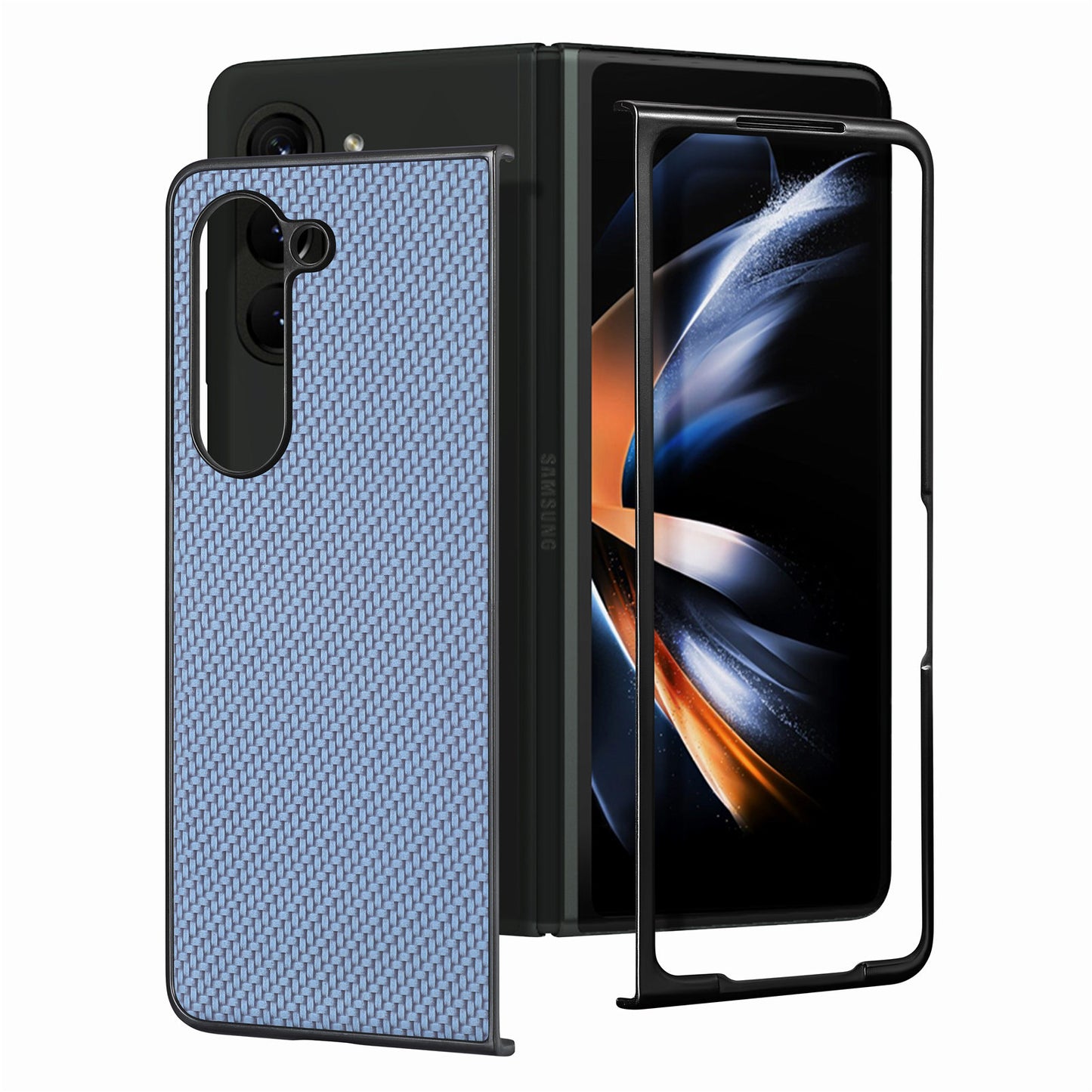For Samsung Galaxy Z Fold6 5G Case Carbon Fiber Texture Leather Back Cover Anti-Slip - Blue