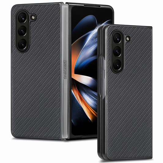 For Samsung Galaxy Z Fold6 5G Case Carbon Fiber Texture Leather Back Cover Anti-Slip - Black