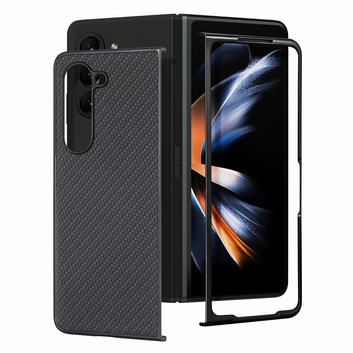 For Samsung Galaxy Z Fold6 5G Case Carbon Fiber Texture Leather Back Cover Anti-Slip - Black
