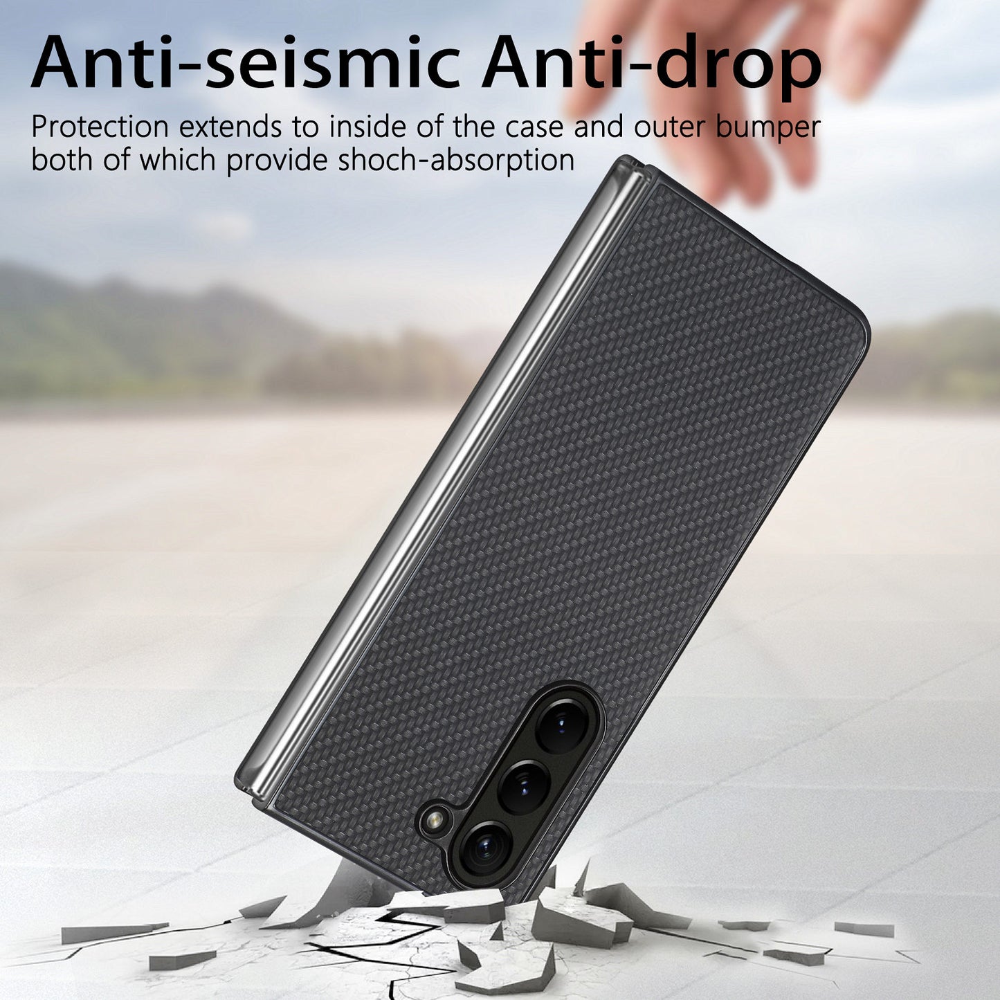 For Samsung Galaxy Z Fold6 5G Case Carbon Fiber Texture Leather Back Cover Anti-Slip - Black
