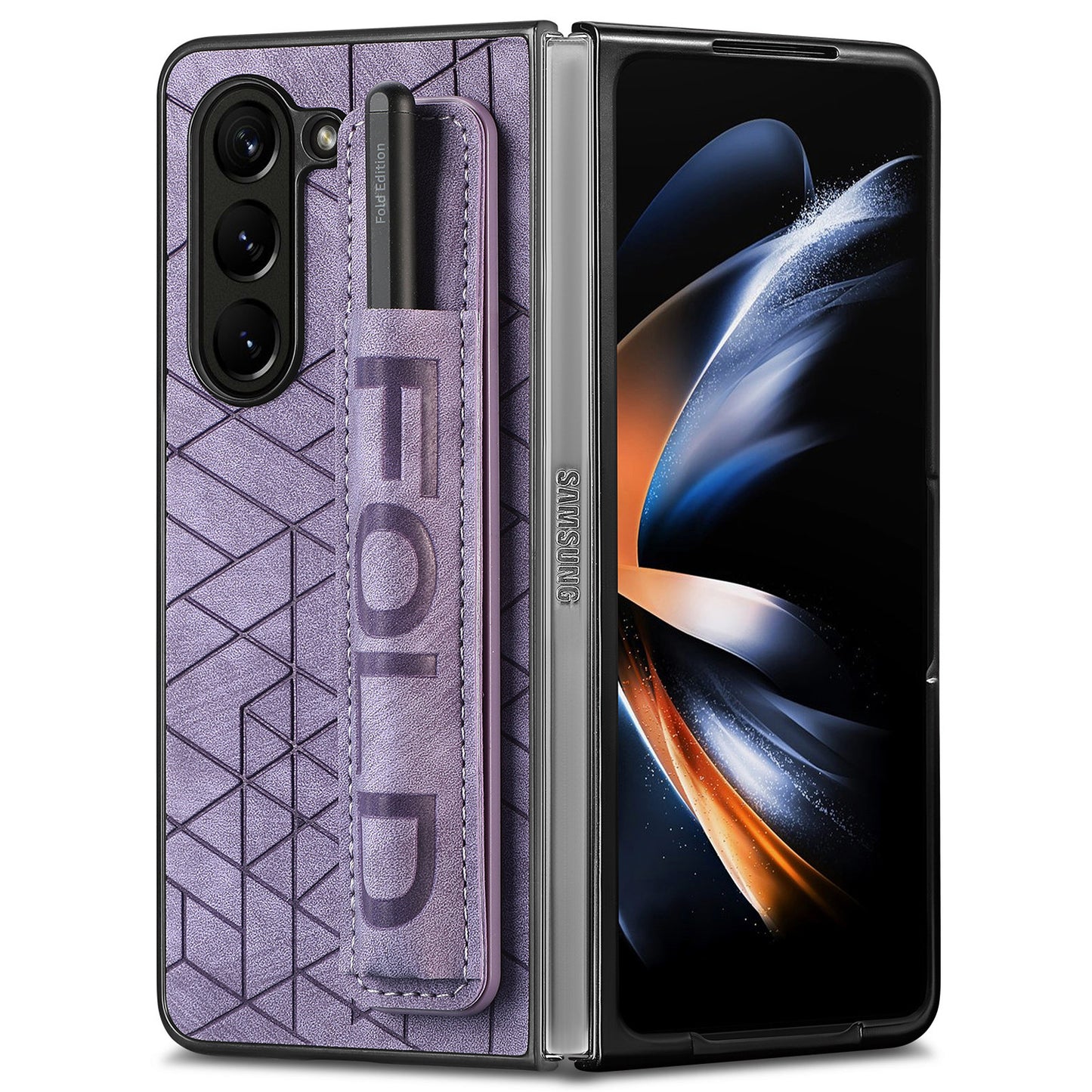 For Samsung Galaxy Z Fold6 5G Case Wrist Band Leather+PC Cover with Pen Slot - Purple