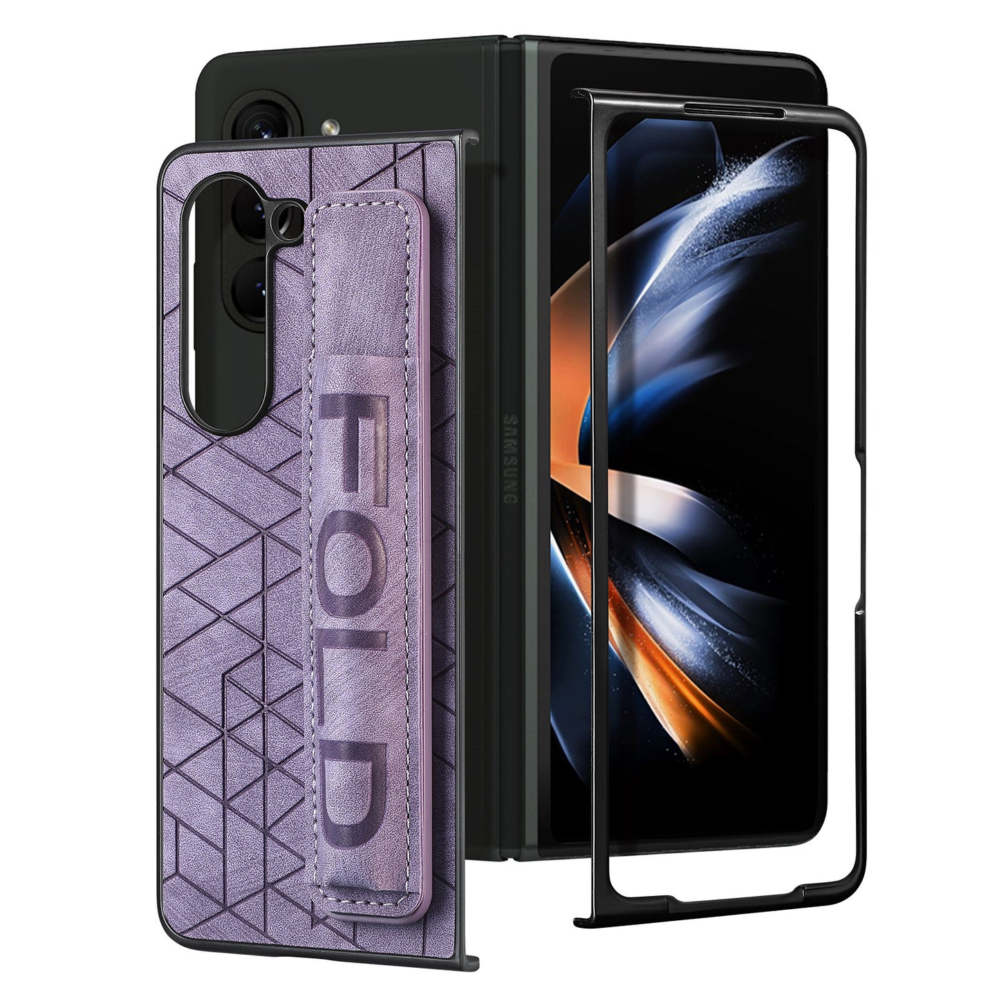 For Samsung Galaxy Z Fold6 5G Case Wrist Band Leather+PC Cover with Pen Slot - Purple
