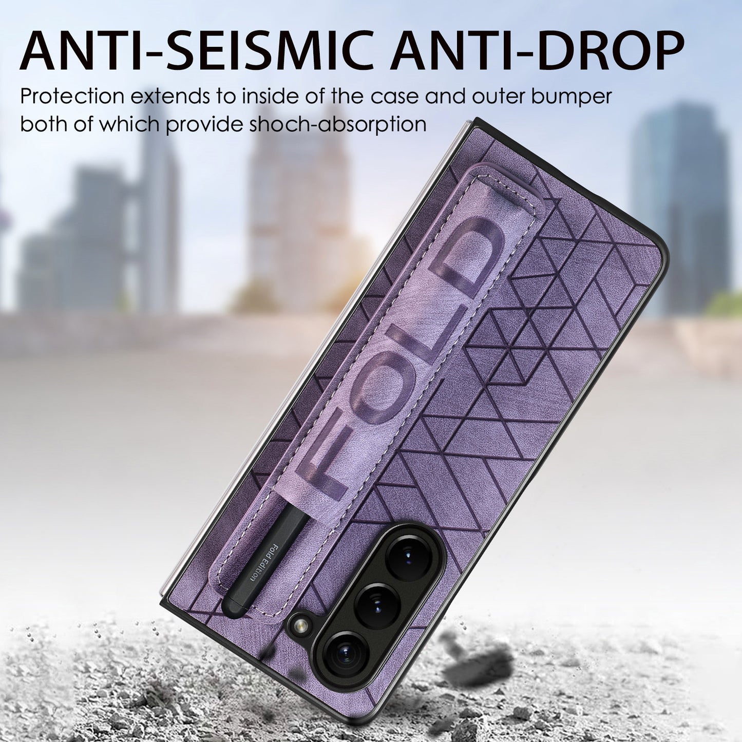 For Samsung Galaxy Z Fold6 5G Case Wrist Band Leather+PC Cover with Pen Slot - Purple